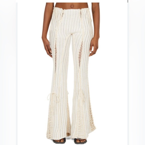 ISA BOULDER Pants - NWT ISA BOULDER  handmade split and tear flared cotton pants cream ivory size L